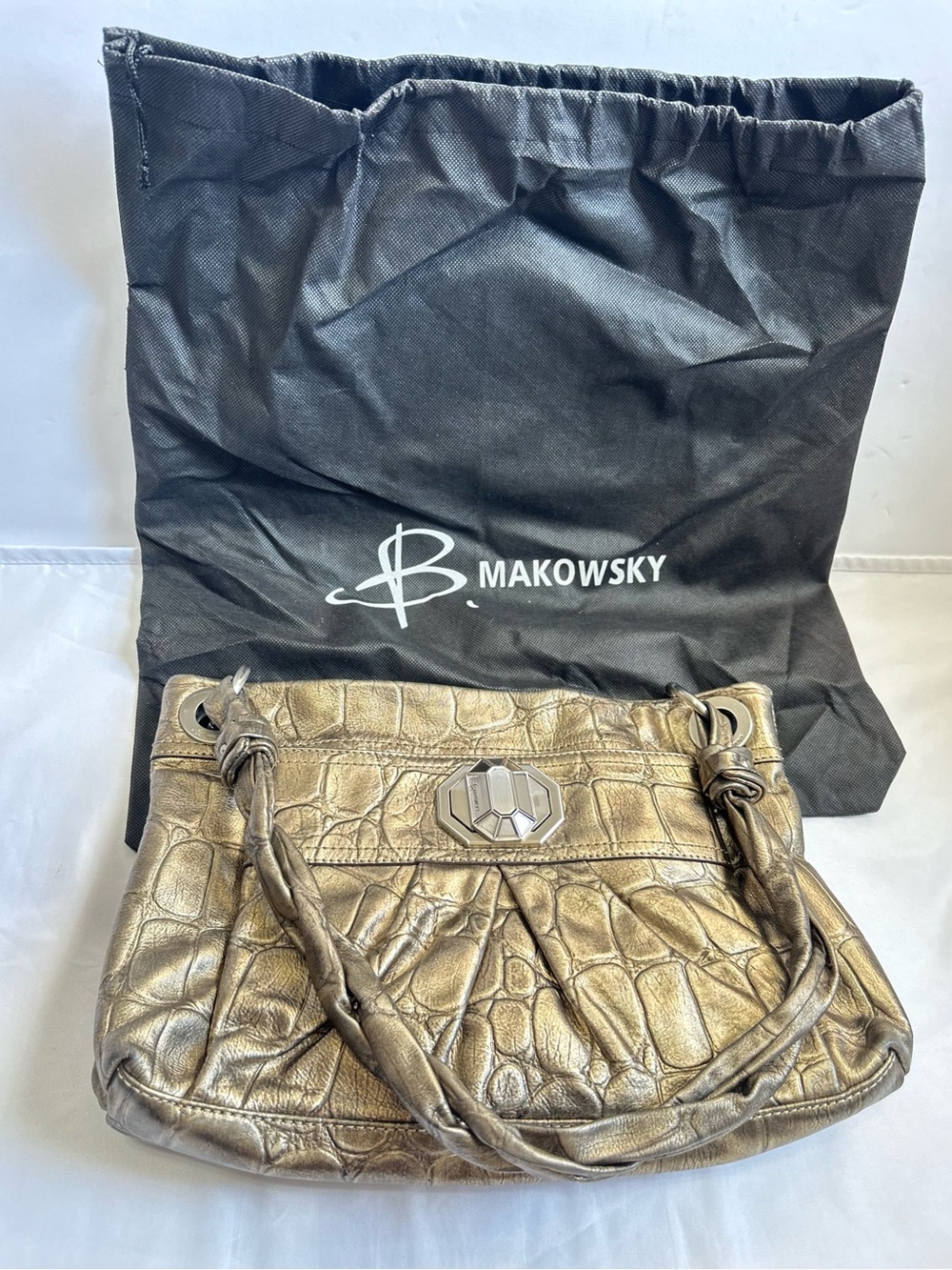 B. Makowsky Metallic Bronze Croc-Embossed Shoulder Bag